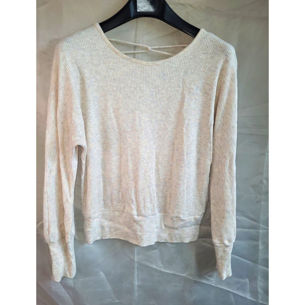 A. Byer Beige Solid Knit V-Neck Pullover Sweater Womens XL Lace-Up Back
